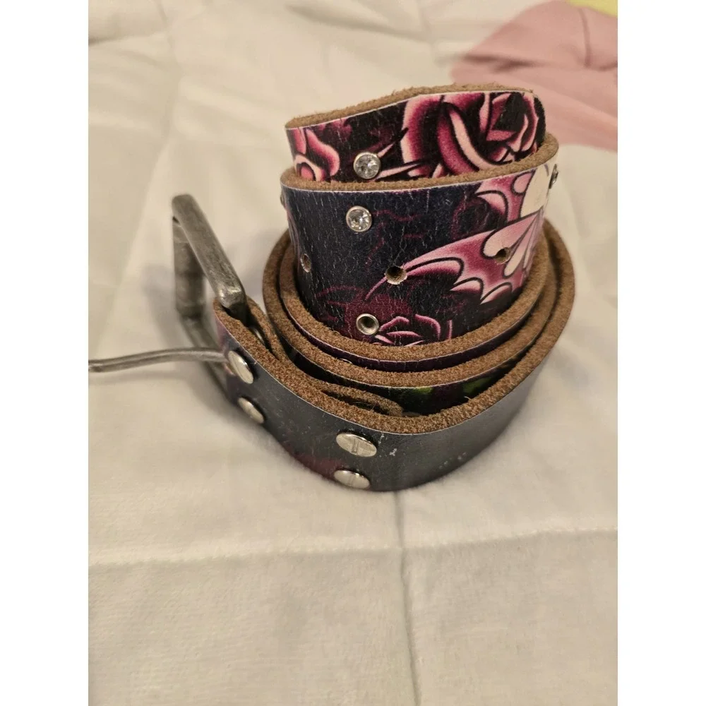 ED HARDY Y2K Tattoo LEATHER Belt RHINESTONES Eternal Love  40